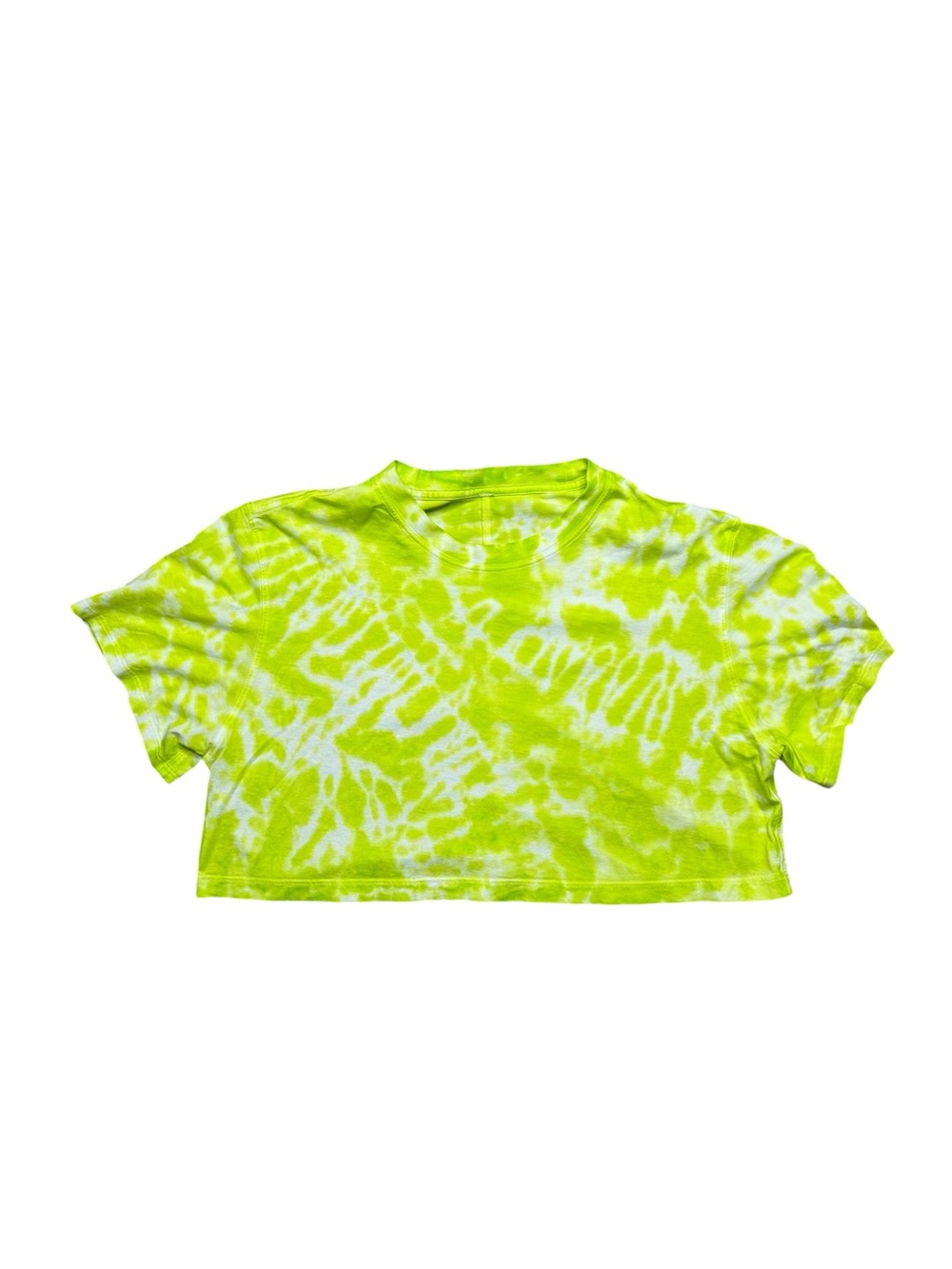 Lululemon All Yours Cropped Tee Tie Dye Neon Yellow Green Pima Cotton Sz 8